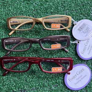 Foster Grant Reading Glasses +1.50 Lot Of 3 Red Brown Gold Tortoise Arms‎ NWT